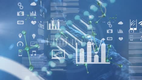 animación del procesamiento de datos sobre la cadena de adn