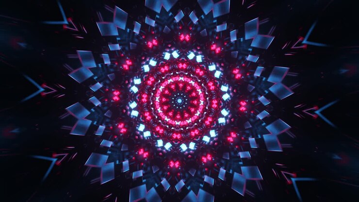 Design abstrato vermelho e preto com design circular. Loop VJ Caleidoscópio