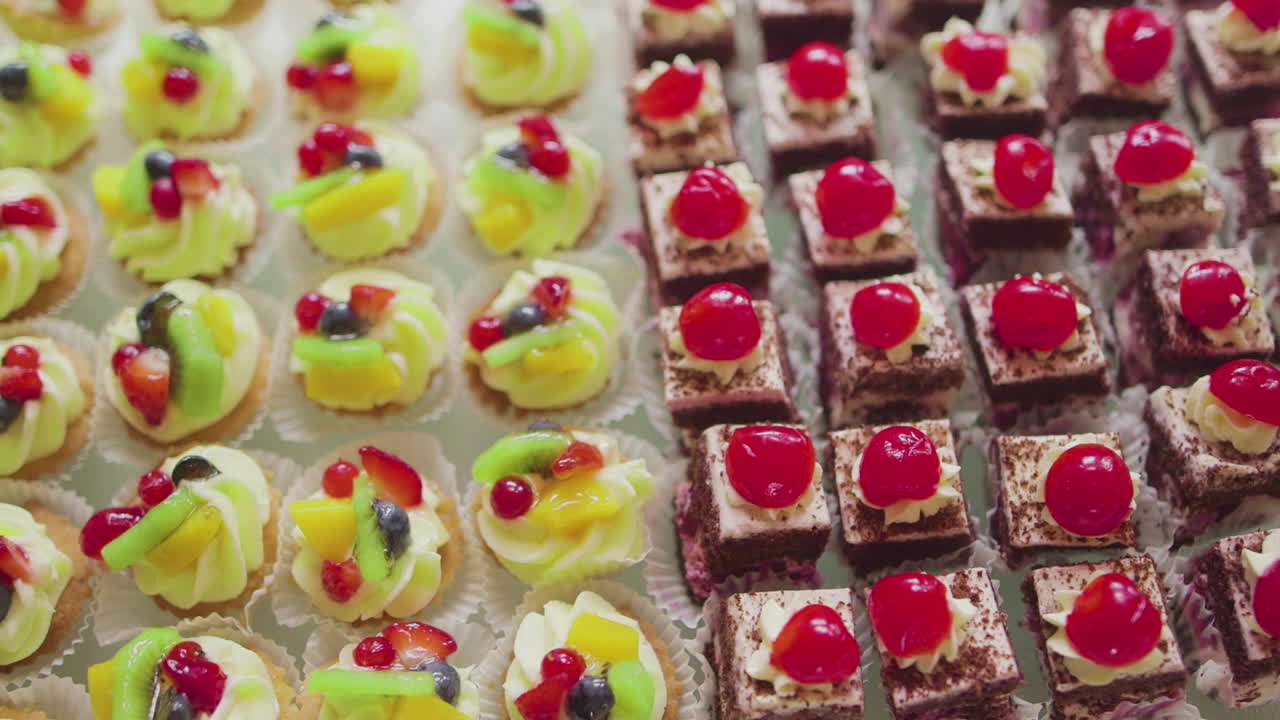 Close Up Of Fresh Sweet Desserts Sweets With Fruit
