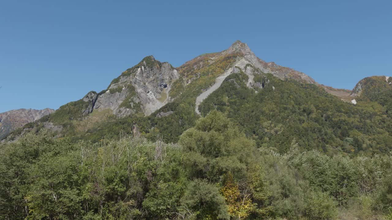 Mountain peaks on a sunny day in Kamikochi, Japanese Alps, Japan