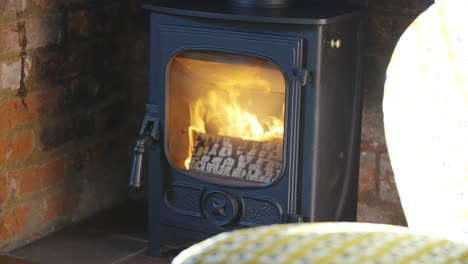 estufa de fuego quemando en chimenea de piedra