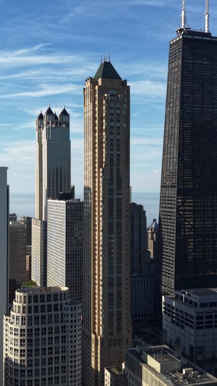 Vertical Drone Shot of Downtown Chicago Skyscrapers, Illinois USA