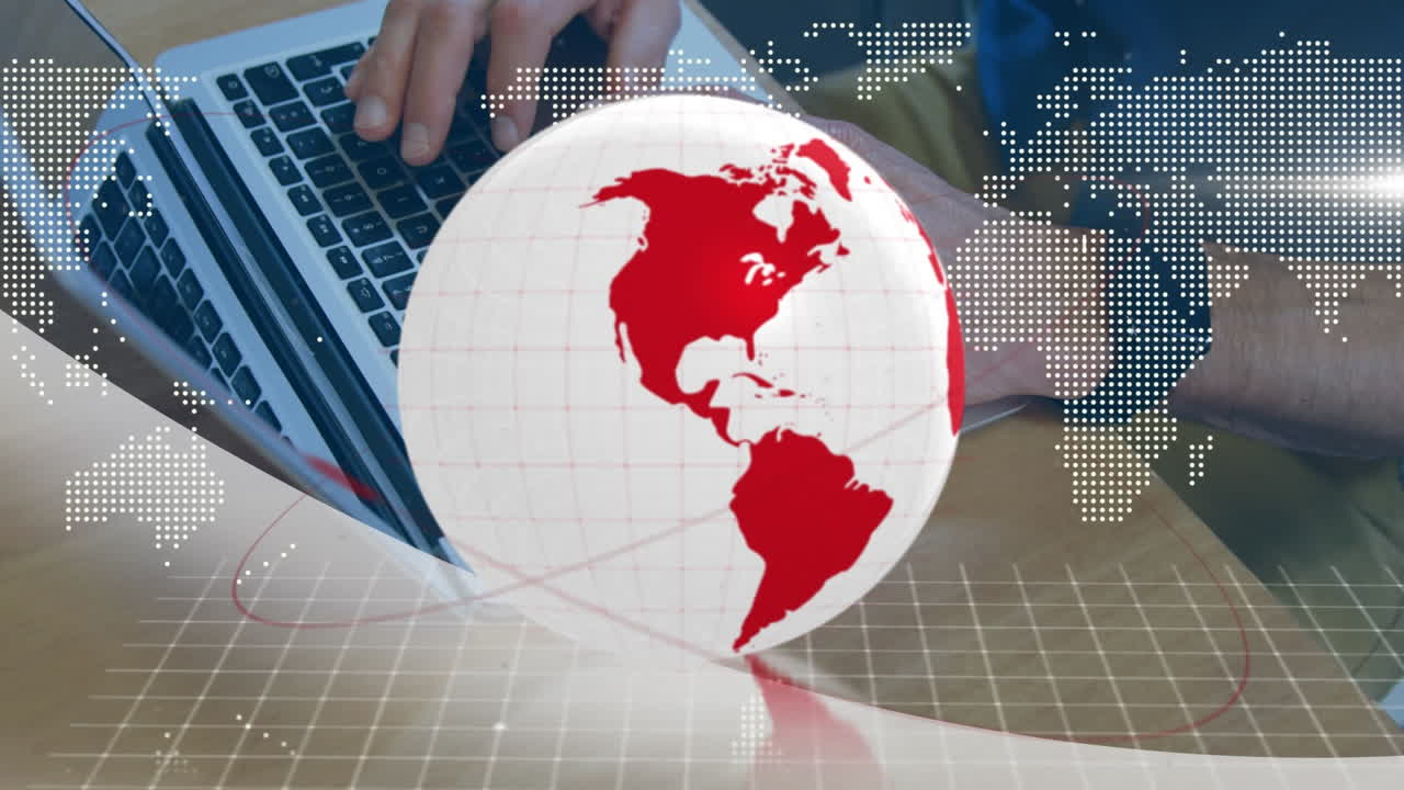 animación del globo con red de conexiones a través de una computadora portátil