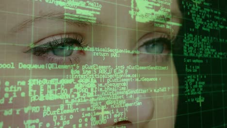 animación del procesamiento de datos sobre los ojos de la mujer