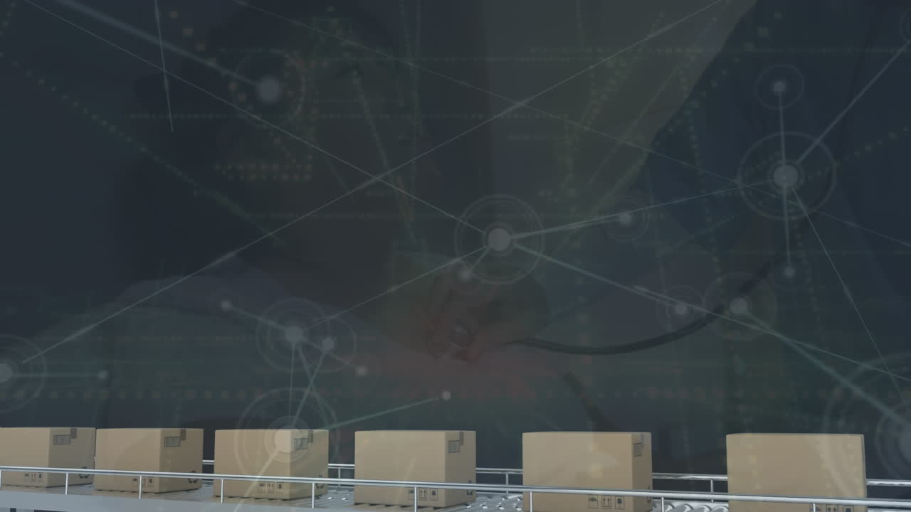 animación de la red de conexiones a través de cajas en la línea de producción