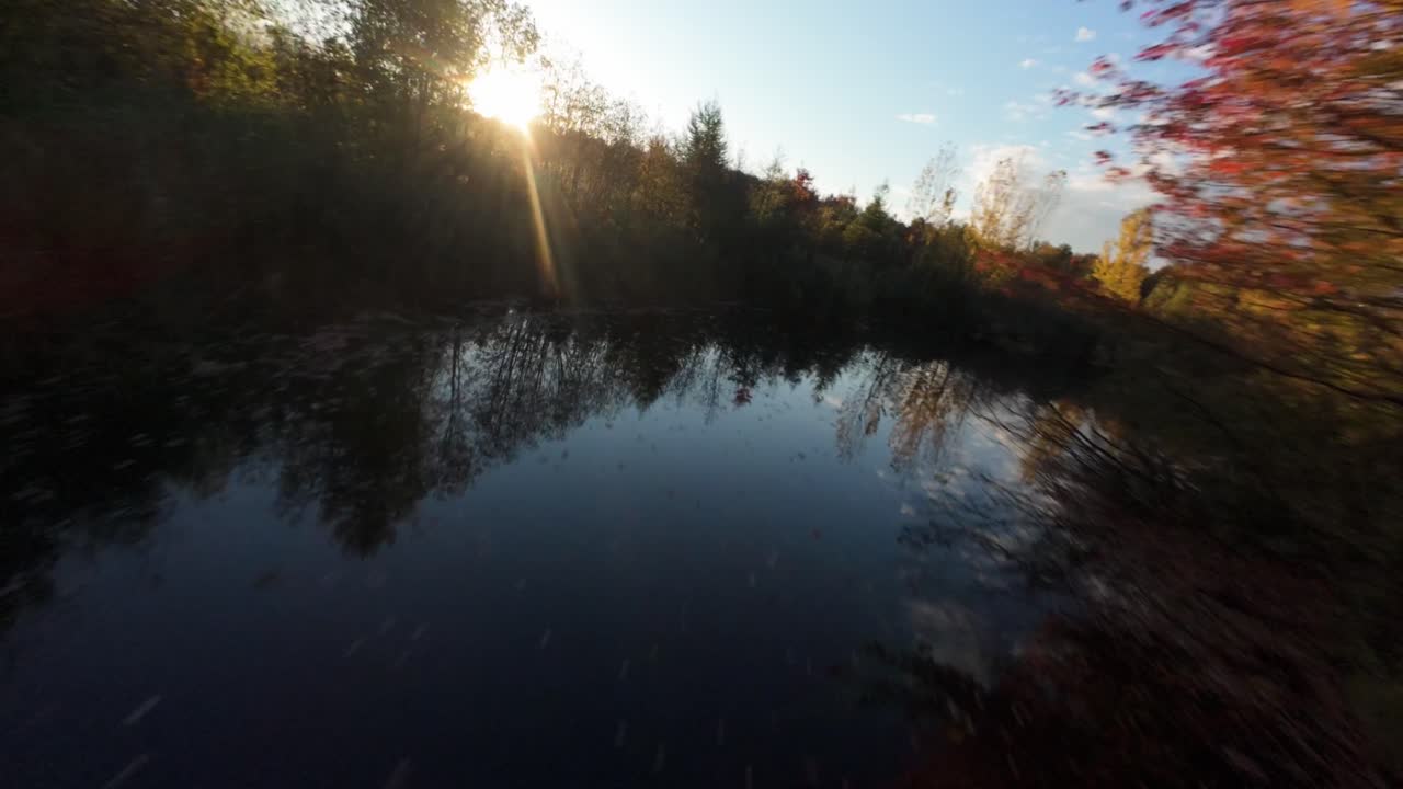 Immersive FPV journey through Quebec's autumn landscape