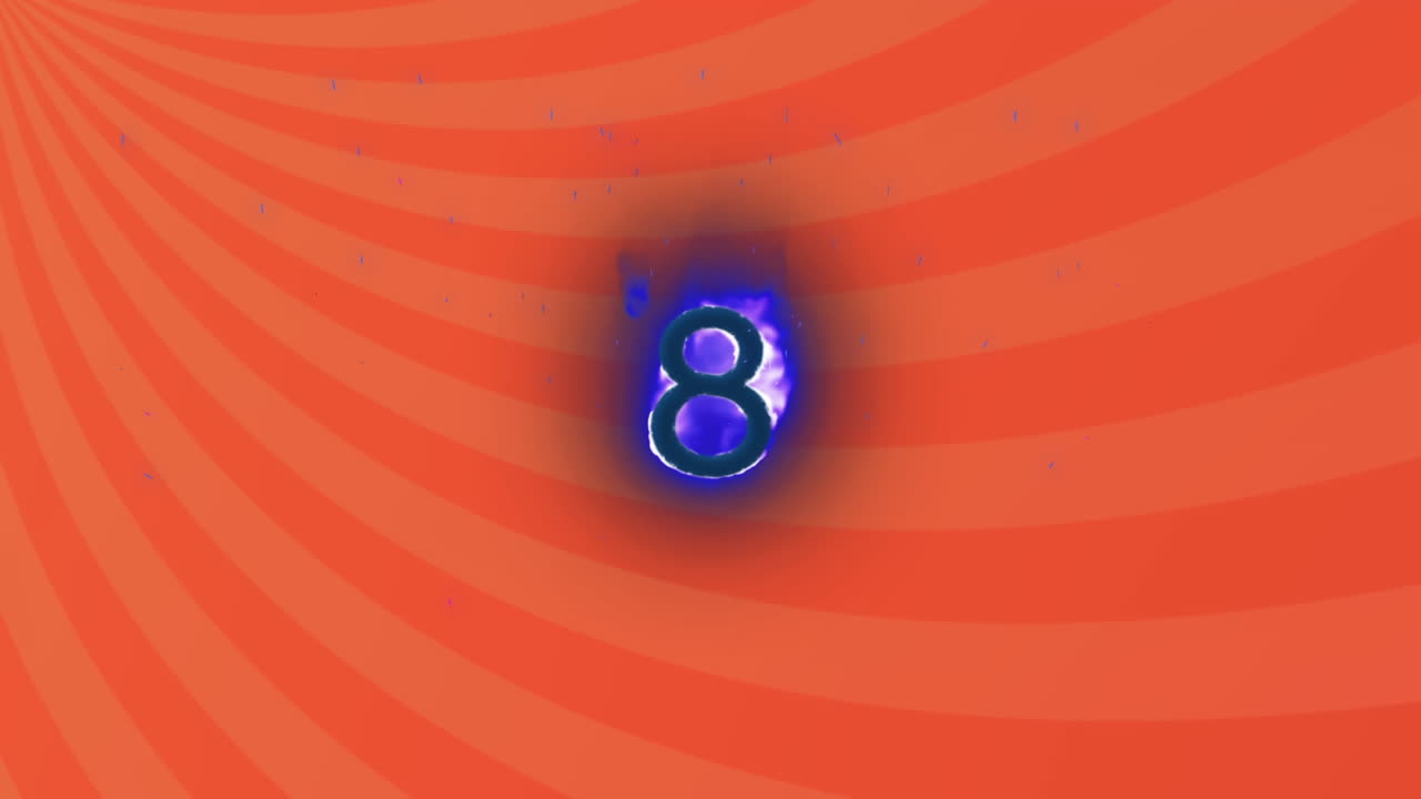 animación de un número en llamas sobre un fondo a rayas