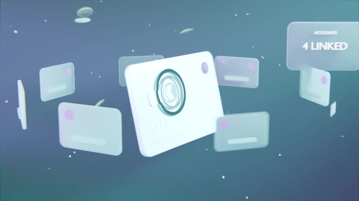 Rotating camera card revealing lens on animation start in UI field, showing linkage badge