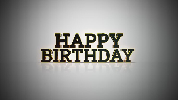 Vibrant yellow Happy Birthday card with stylish font on glossy black background