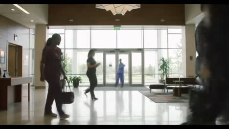 hospital lobby with busy medical staff