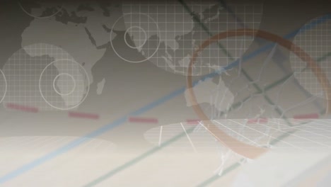 animación del mapa del mundo y centros de comunicación sobre el jugador de baloncesto marcando goles