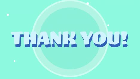 animation of thank you text over geometric shapes against blue background