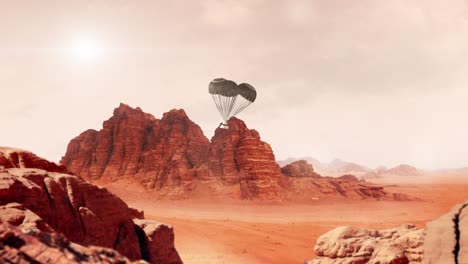 space capsule parachute descending to the surface of mars