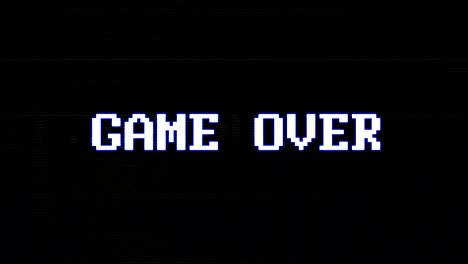 game over glitch text animation (3 versions with alpha channel), old gaming console style, rendering, background, loop