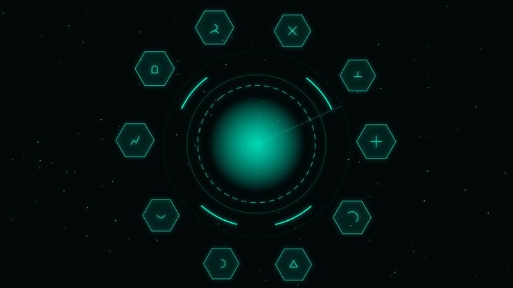 Futuristic Digital Radar Interface with Rotating Scanning Beam