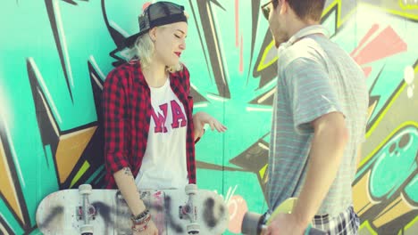 trendy urban girl chatting with her boyfriend