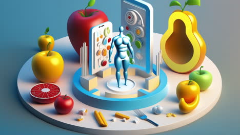 ilustración de nutrición y alimentación saludable, concepto de dibujos animados en 3d de pérdida de peso en el cuidado de la salud, dieta y bienestar