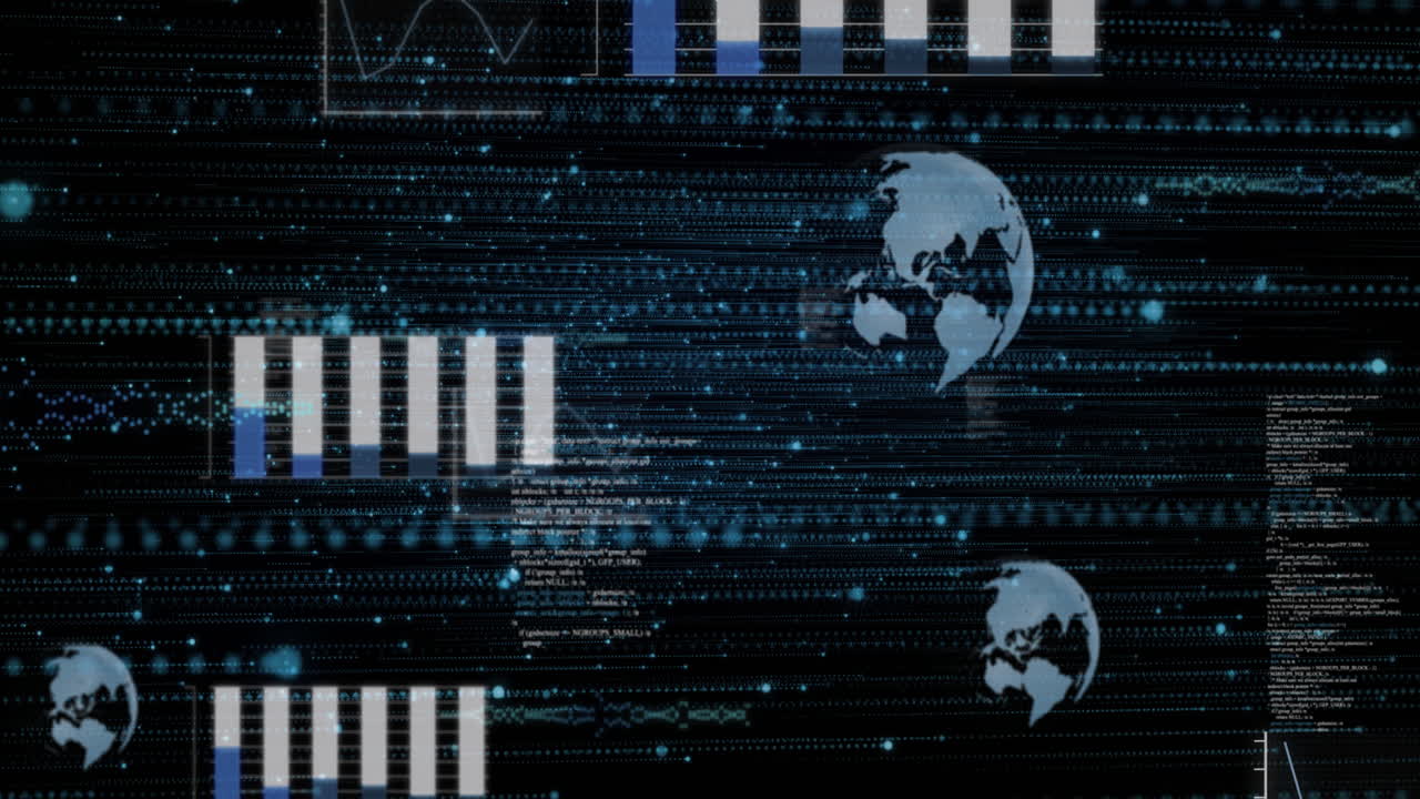 Animation of data processing over light spots on black background