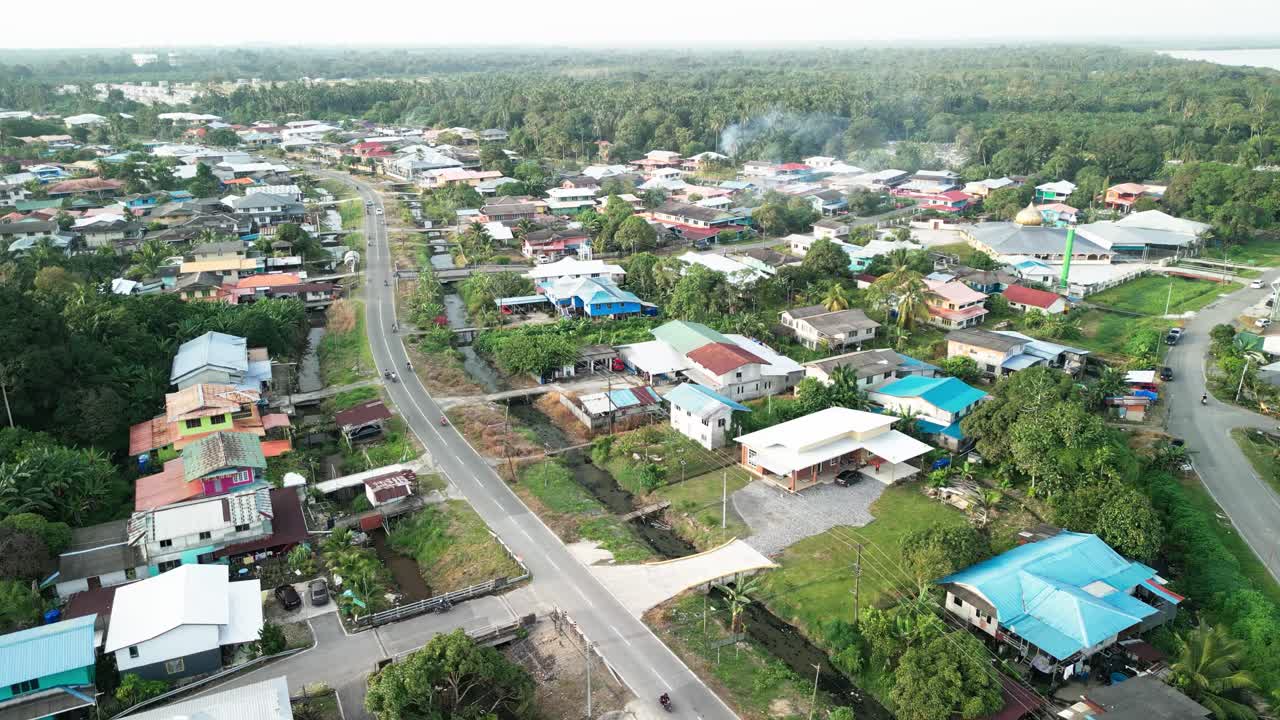 Aerial Drone View During Summer Kabong Fishing Village,With River And Beach,Sarawak,Borneo