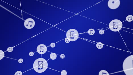 animación de la red de conexiones con iconos de teléfonos inteligentes sobre fondo azul
