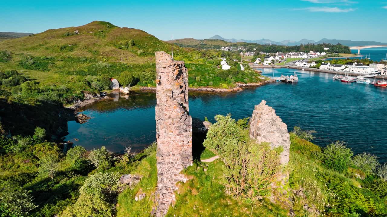Aerial View of Castle Ruins by the Coast