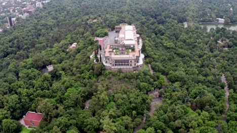 aerial chapultepec castle on the hill park next to the chapultepec lake in mexico city in daytime