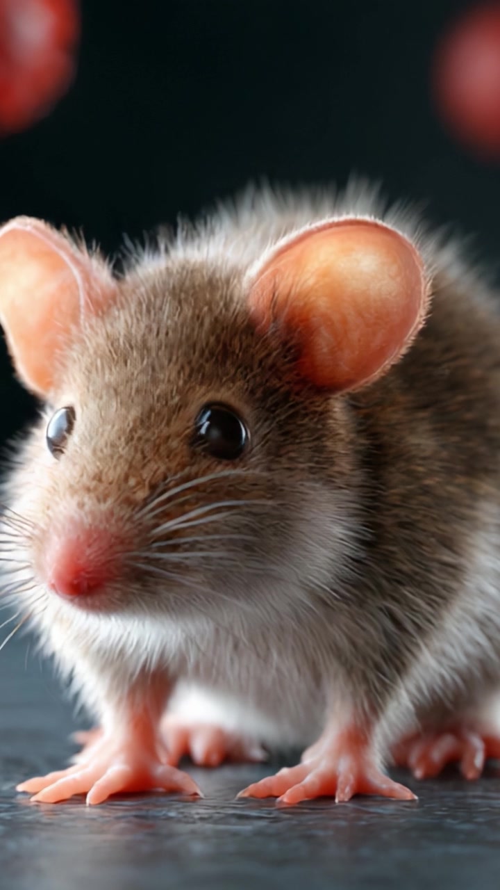 A Close-Up Perspective of an Adorable Rodent with Padded Ears and a Curious Expression, Captured in Vivid Detail on a Dark Background