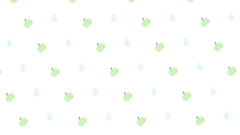 manzana verde y aguacate ilustración video animado. animación vegetariana para alimentos saludables y concepto de tratamiento. fondo de patrón sin costuras y sin fin 4k