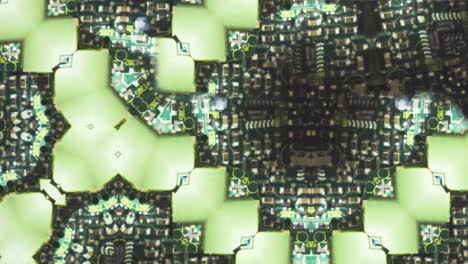 slow pulsating rotational view of circuit board mandal kaleidoscope pattern growing and shrinking