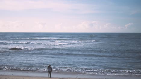 man walks alone along the beach