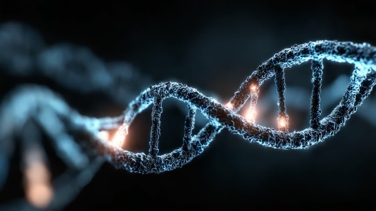 Esplorando la complessa struttura del DNA: Una visualizzazione dettagliata della doppia elica e del suo intricato design molecolare.
