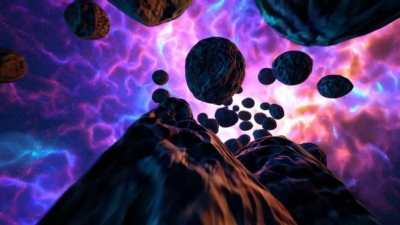 Campo di Asteroidi Cosmico in una Nebulosa