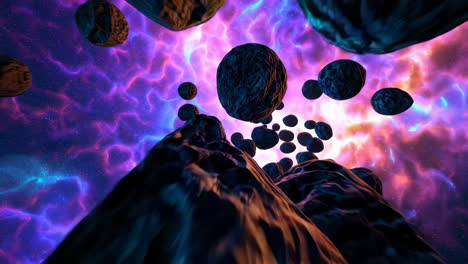 cosmic asteroid field in a nebula