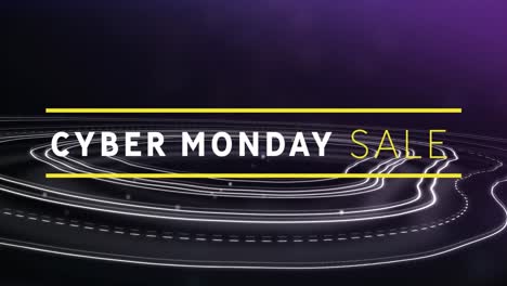 Animación-Del-Banner-De-Texto-De-Venta-Del-Cyber-Monday-Y-Topografía-Sobre-Fondo-Morado