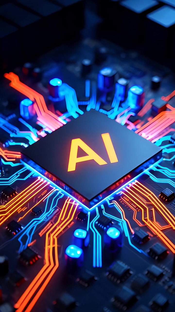 Sfondo Tecnologico Futuristico con Scheda Madre e Chip AI 4K