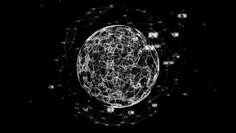 Rotating-globe-with-interconnected-nodes-displaying-numerical-data,-digital-network-animation