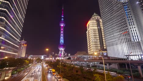 at night, the lights of high-rise buildings in shanghai are on