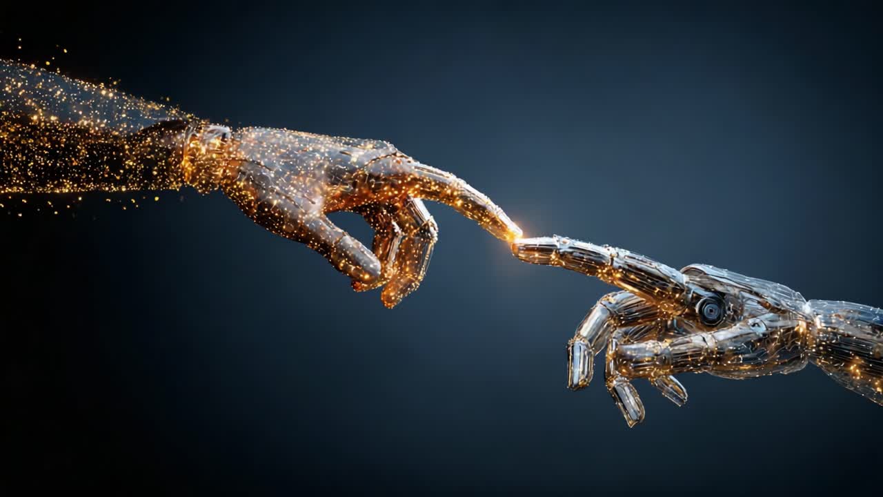 A Stunning Representation of Connection: The Moment of Touch Between Humanity and Technology, Capturing the Essence of Creation and Innovation
