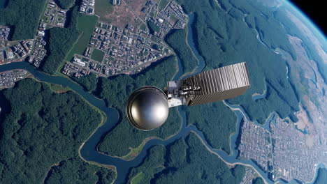 satellite orbiting earth over cities and forests