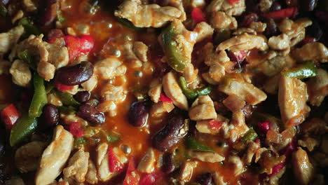 Fajita-filling-mix-sizzling-on-the-stove-top---straight-down-close-up-view-of-homemade,-organic-goodness