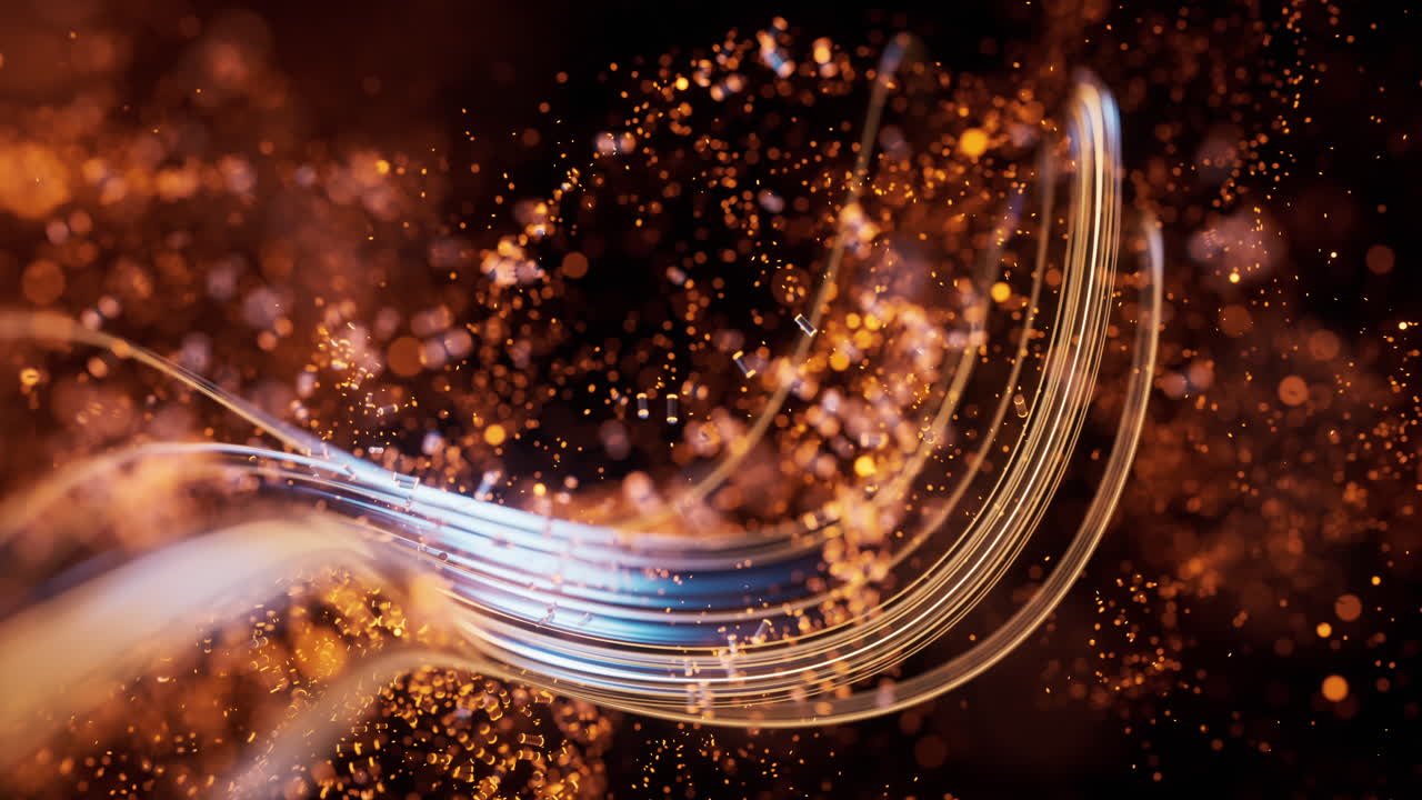 흐르는 곡선과 입자 배경, 3d 렌더링