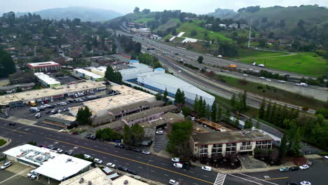 Walnut-Creek's-cityscape-from-above,-with-its-busy-streets-and-vibrant-life