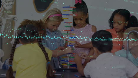 Animation-of-multiple-graphs-with-changing-numbers-over-diverse-students-looking-at-dna-helix-model