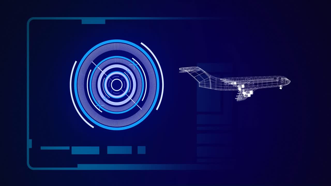 범위 스캐닝 및 데이터 처리와 함께 3d 비행기 드로잉의 애니메이션