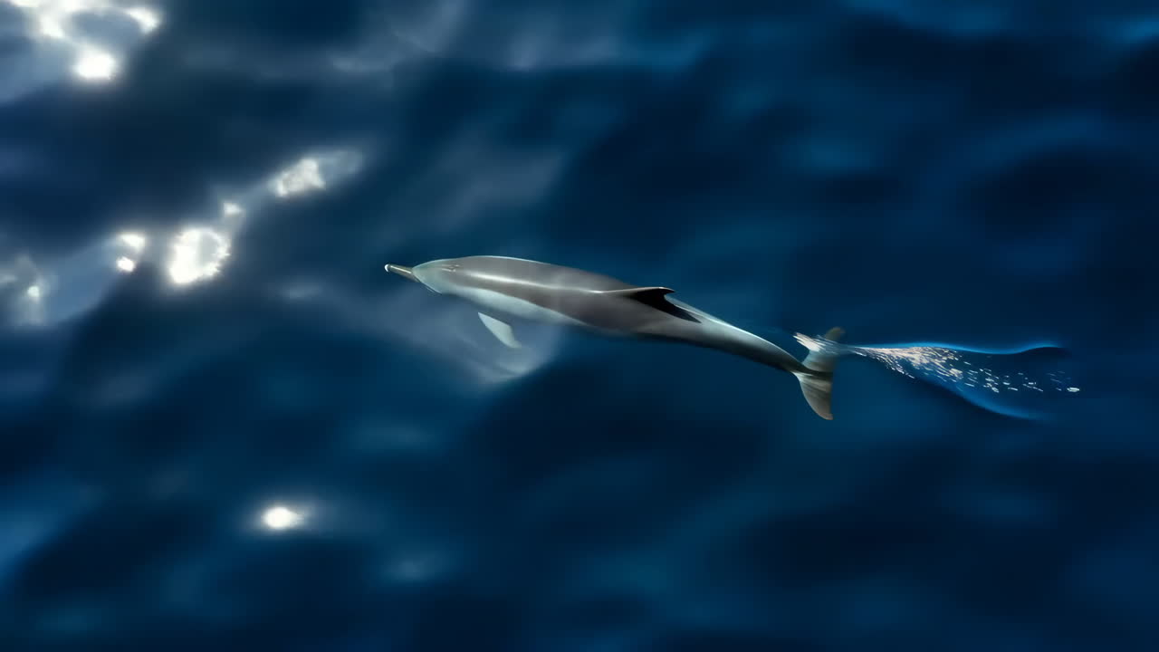 Dolphin Swimming in Deep Blue Ocean