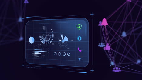 Animation-of-financial-data-processing-over-network-of-connections-on-black-background