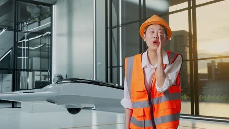 mujer ingeniera gritando en una oficina moderna