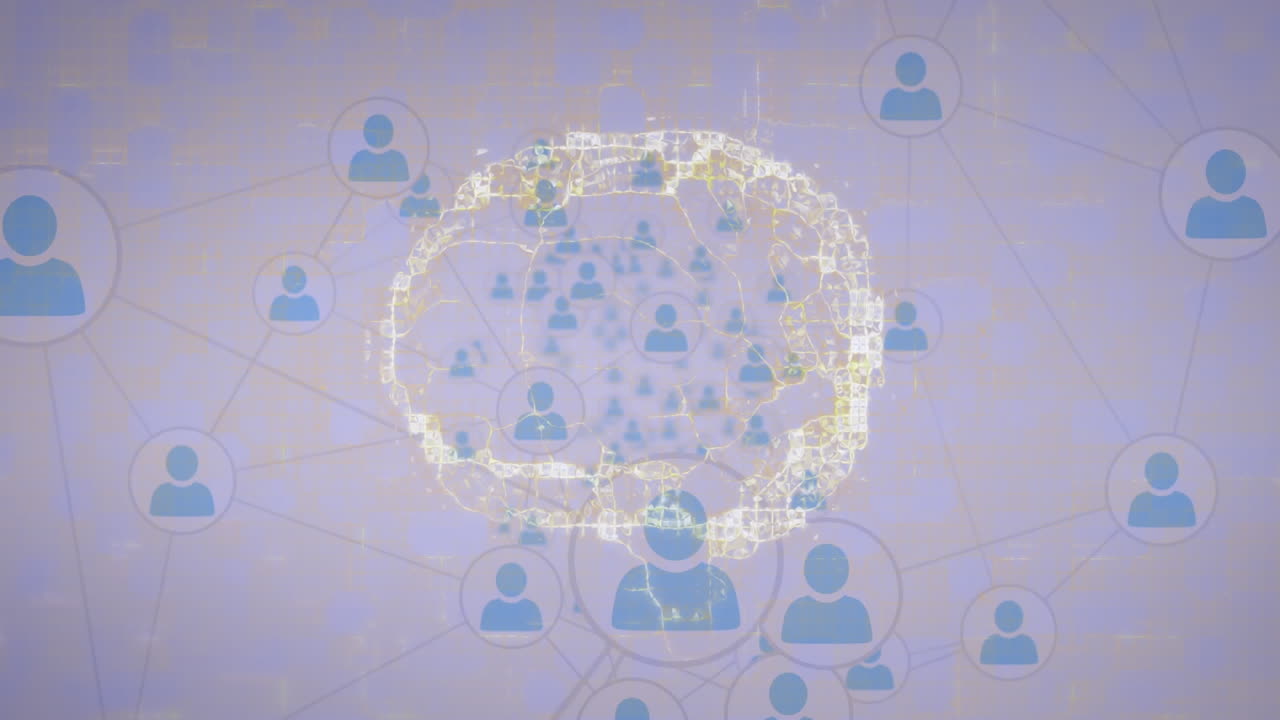 연결 네트워크를 통해 회전하는 인간의 뇌의 애니메이션