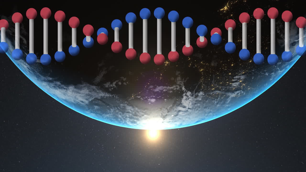 Animation of dna strand spinning over globe