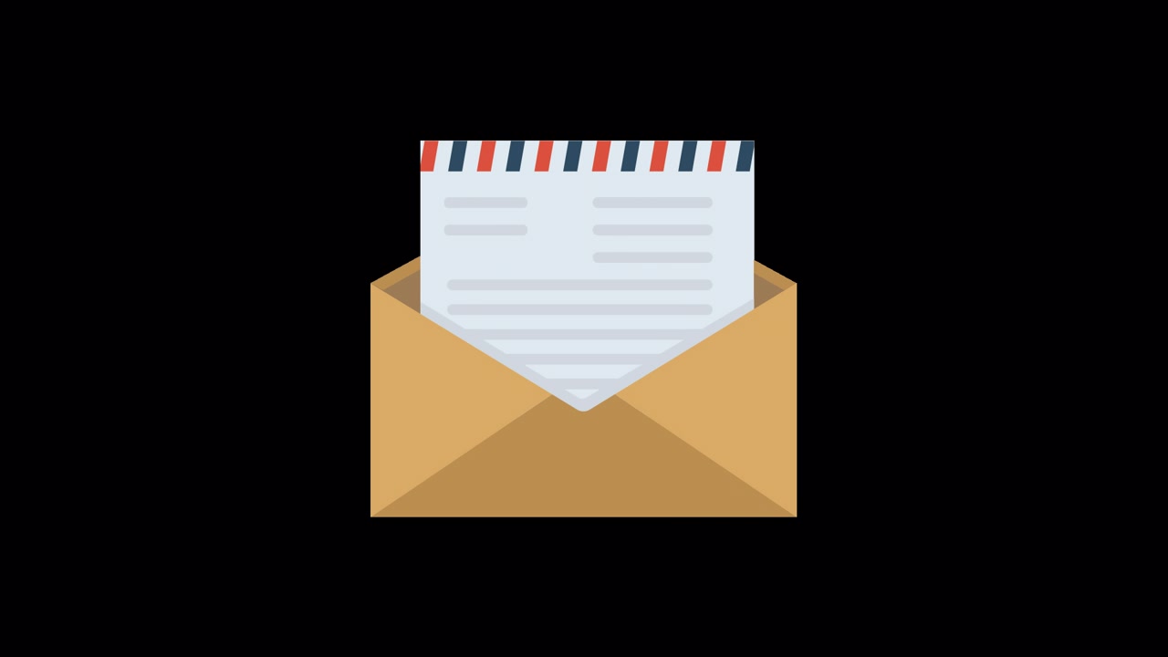Busta animata che si apre e rivela una lettera in stile flat design